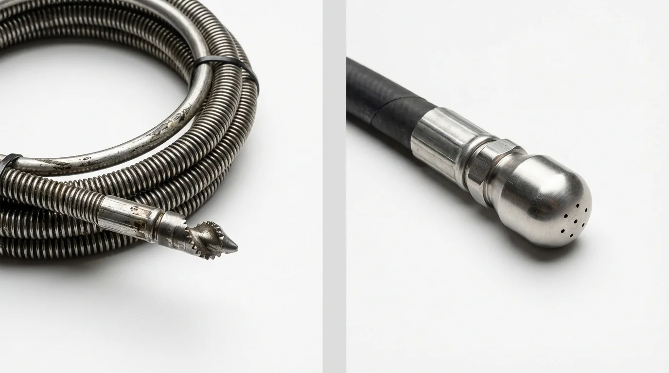 Drain snake cable and hydro jetting nozzle used for drain cleaning in Carnegie, PA