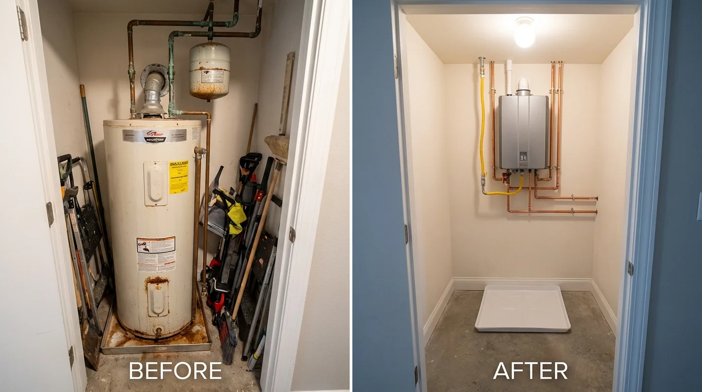 Tank water heater versus wall-mounted tankless unit comparison for Carnegie, PA homeowners