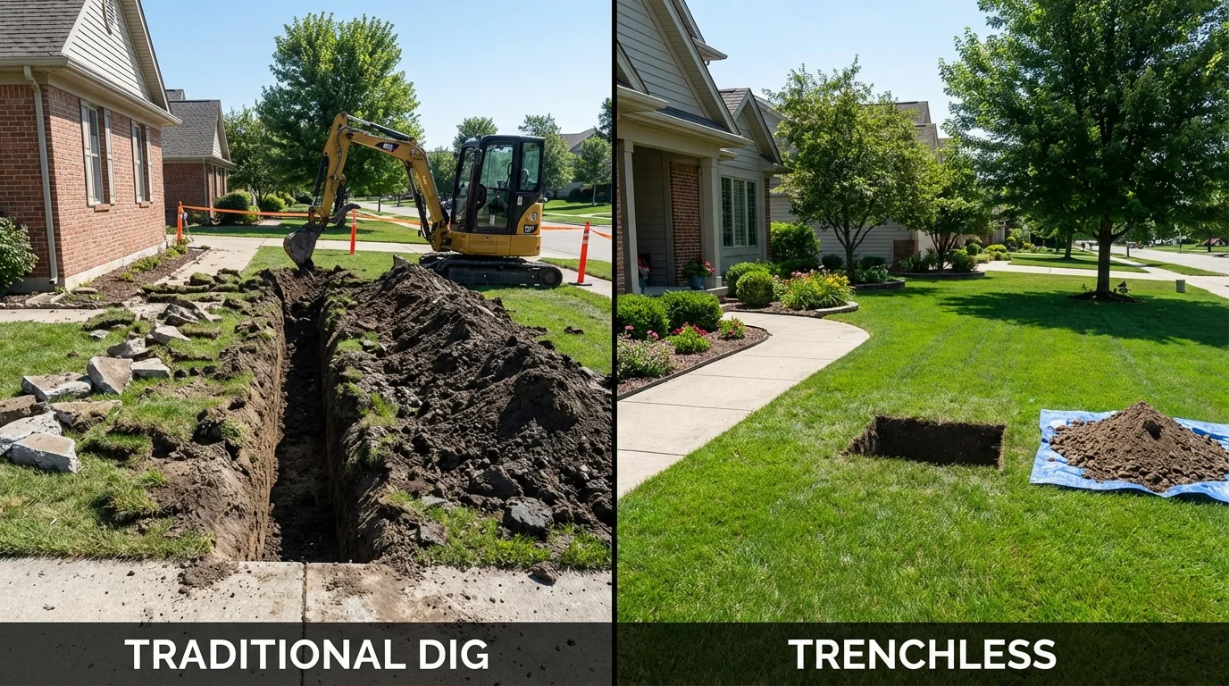 Trenchless sewer repair with minimal yard damage versus traditional excavation in Carnegie, PA